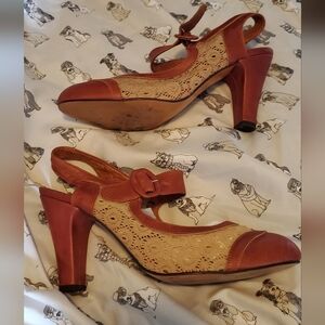 Re-mix Classic Vintage Ginger Leather Lace Spectator Heels 9.5 GUC